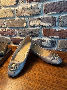🤍 Michael Kors Metallic Taupe MK Logo Ballet Flats Size 7